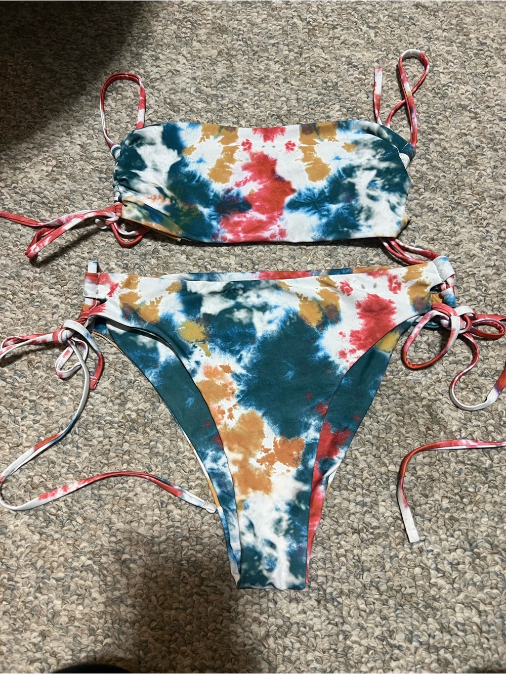 Zaful Multicolor Tie-Dye Bikini Set in Teal, Mustard & Coral